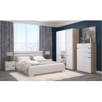 Спальня АНТ (кровать 1,6 м б/м б/о+2 тумбы+шкаф+комод) сонома/белый софт