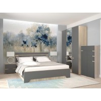 Спальня АНТ (кровать 1,6 м б/м б/о+2 тумбы+шкаф+комод) сонома/графит софт