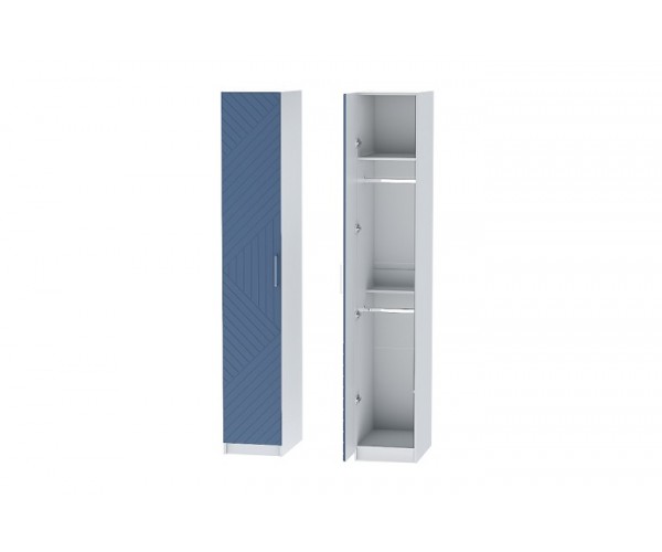 Одностворчатый шкаф со штангами 400*580*2400 белый/МДФ дуб синий