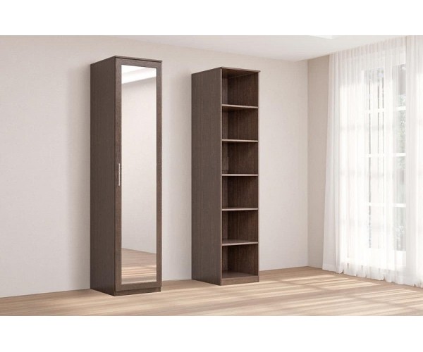 Одностворчатый шкаф с зеркалом 484*585*2200 венге Linum/Caiman коричневый
