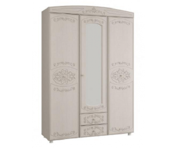 Шкаф для одежды 3-х дверный Каролина  с зеркалом вудлайн кремовый/ сандал белый