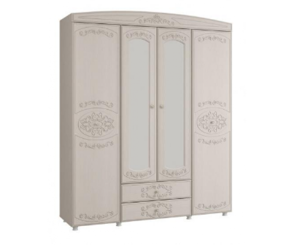 Шкаф для одежды 4-х дверный Каролина с зеркалом вудлайн кремовый/ сандал белый