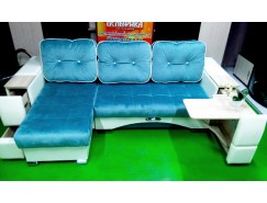 Угловой диван Престиж (ящик+столик) голубой