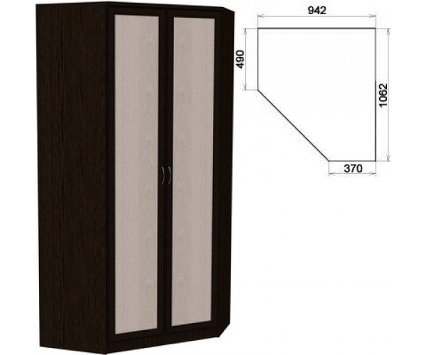 Несимметричный угловой шкаф со штангой и полками 403 венге